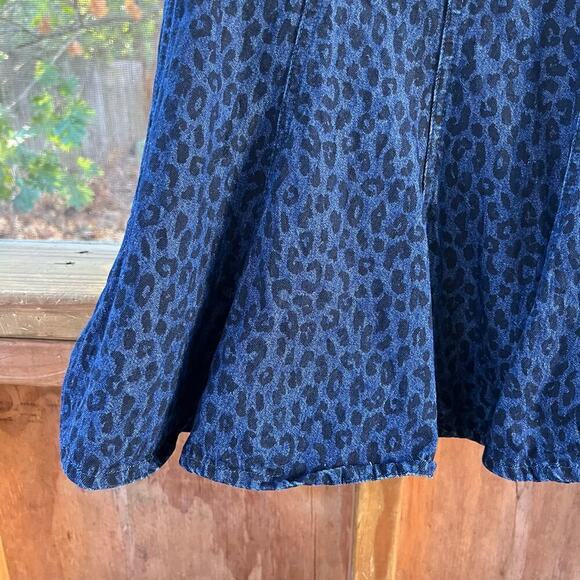 Studio West Women's Vintage Leopard Print Blue Denim Midi Skirt Size S - Picture 3 of 7